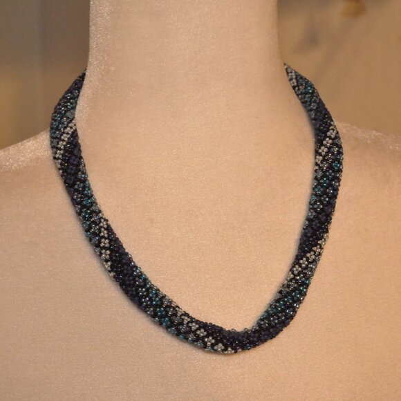 Blue Gradient Beaded Crochet Mid-Length Necklace - Picture 1 of 4